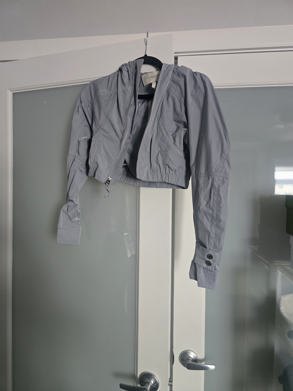 BCBGMaxazria runway Cropped Light Gray Hooded Windbreaker Jacket - Women